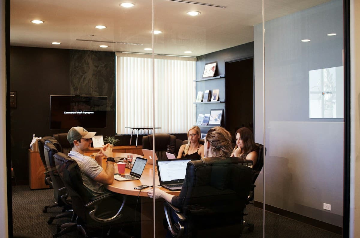 Colleagues meeting in a modern office